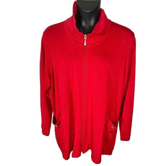 Susan Graver Jackets & Blazers - Susan Graver Weekend Red & Gold Long Sleeve Jacket Women’s Size 2X